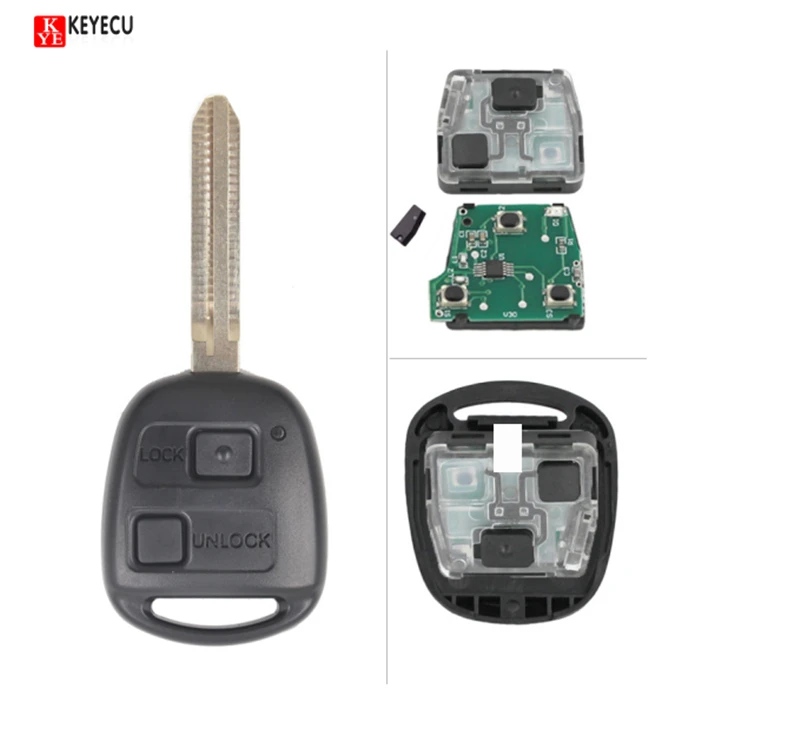 KEYECU Remote Key FOB 2 Button 433MHz 4D67 Chip For Toyota Prado Avensis Tarago 120 RAV4 Kluger 2003-2009 Uncut Blade TOY43