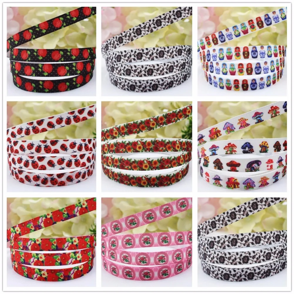 16607-4 ,10MM Matryoshka Printed grosgrain ribbon,garment accessories hair accessories material, DIY handmade wedding decoration