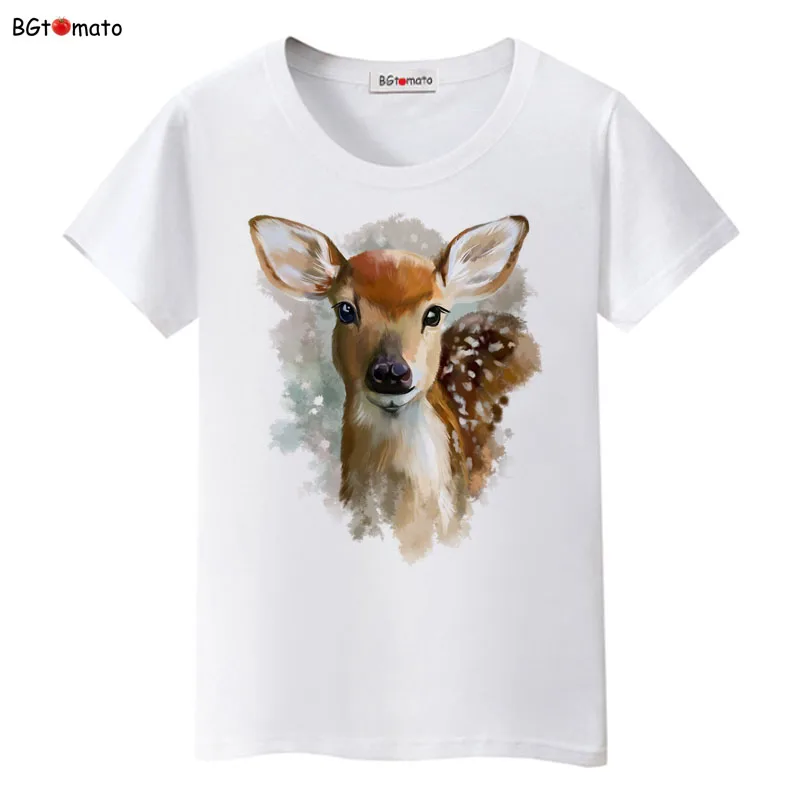 Hot sale 3D cartoon T-Shirt Women Summer Fashion Sika deer Printing Shirts Original brand good quality soft Tops Tees