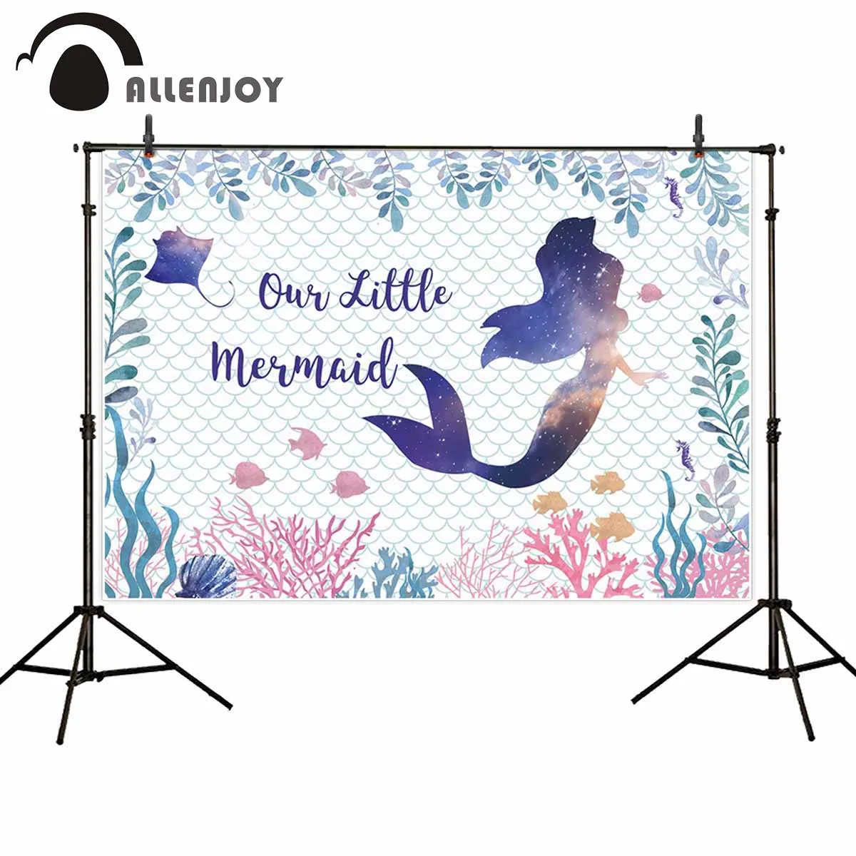 

Allenjoy backgrounds for photography studio Water grass coral fish shell seahorse backdrop little merman scale pattern photocall