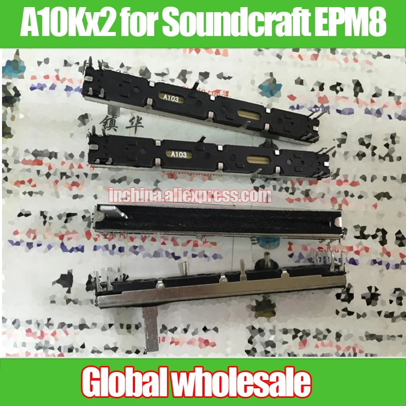 

2pcs Dual Channel Fader A103 / Mixer Straight Slide Potentiometer A10Kx2 for Soundcraft EPM8 / Shank Length 15MM