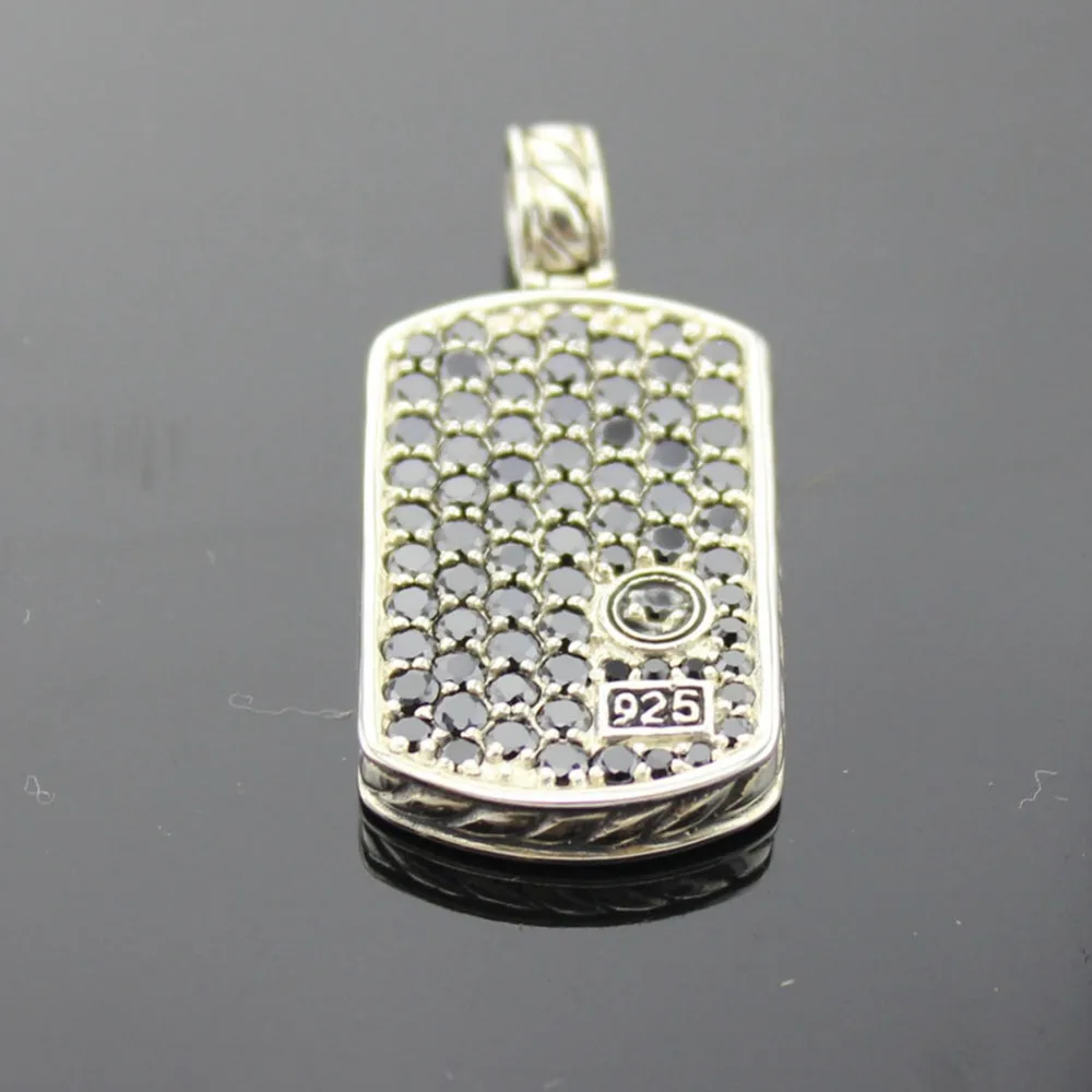 Solid 925 Silver Men's Jewelry Pave Black White Diamond Dog Tag Necklace Design Jewelry Men Pendant Necklace Christmas Gifts