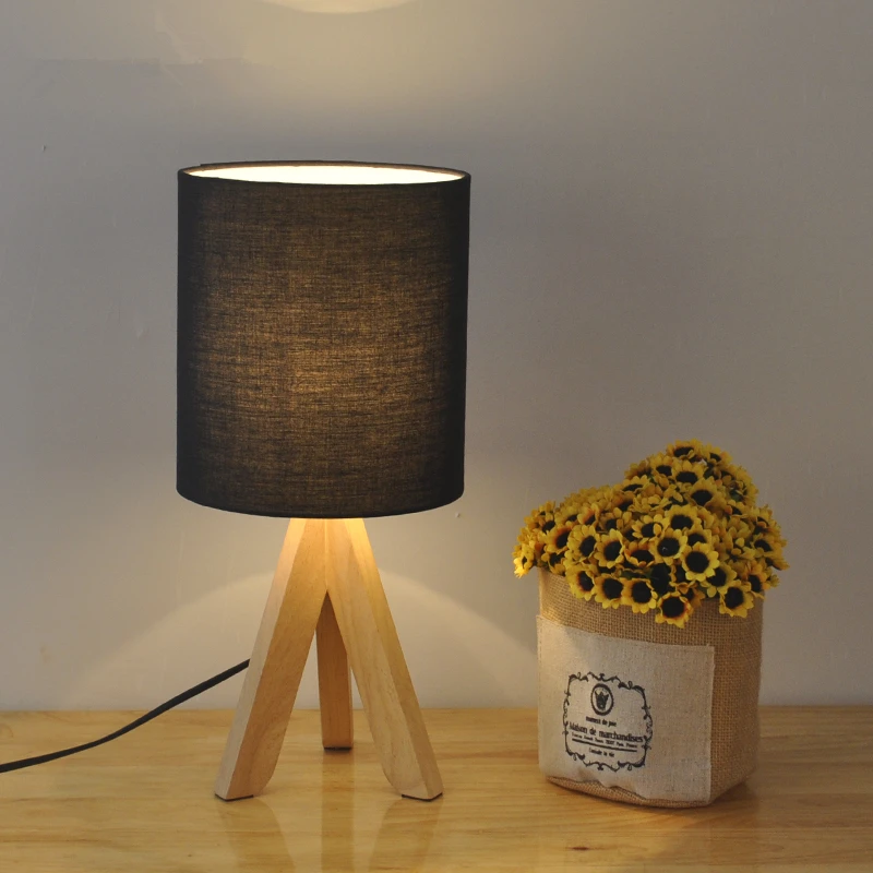 

Black/Blue/Green Nordic LED Table Lamp Wood Cloth Rustic Living Room Bedroom Decor Lighting Modern Lampshade 110V-240V TLL-417