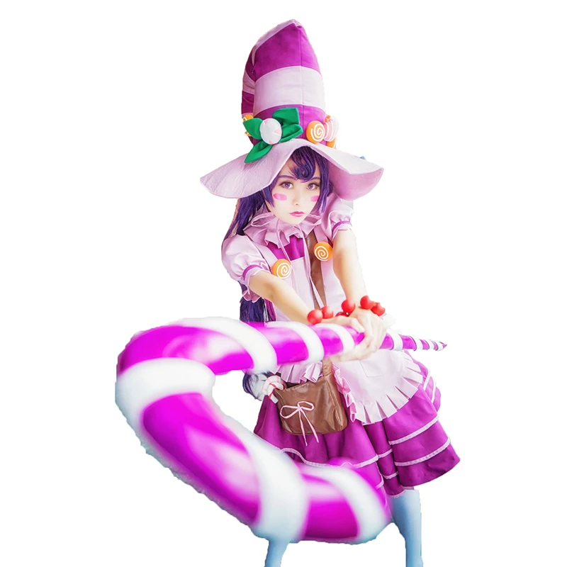 

LOL Bittersweet Lulu Cosplay Costume Halloween Uniform Outfit Hat+Dres+Apron+Neck+Candy Prop+Bag+Bracelet 11