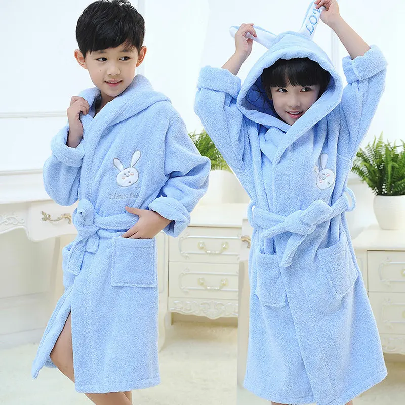 Child bathrobe kids cotton girl boy hooded nightgown winter towel fleece cartoon cap bathing spa bathrobe christmas gift summer