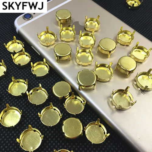 Sew on 4 Holes Brass Round Metal Cup Claw Setting for fitting Rivoli Glass Rhinestone Size 8mm 10mm 12mm 14mm 16mm 18mm