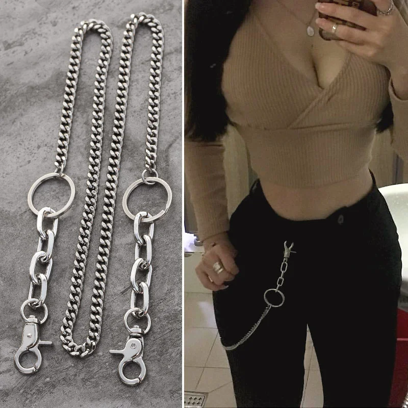 Punk Hip-Hop Trendy Sexy Belt chain Waist Chain Male Pants Chain Wallet Biker Link Jeans Silver Metal necklace chain Accessories