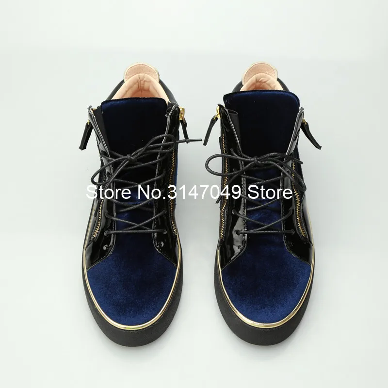 Lace Up Men Patent Shoe Mixed Colors Sneakers Gold Bordered Casual Shoes Height Increasing Shoes Men Blue Thick Sole Trainers 46