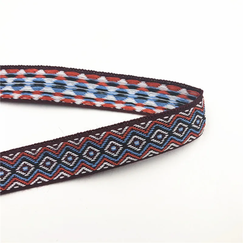 10Yards 20mm 3/4'' Woven Jacquard Ribbon Home Decoration DIY Handmade Material Embroidery Red Ribbon With Blue Black Red Line