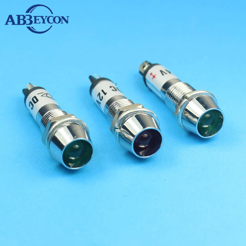 ABBEYCON 12v 24v 110v 220v 8mm red /green/blue led indicator pilot signal lamp light metal pilot light