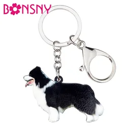 Bonsny Acrylic Cartoon Border Collie Dog Key Chain Keychain Ring Animal Jewelry For Women Girls Ladies Car Bag Purse Charms Gift