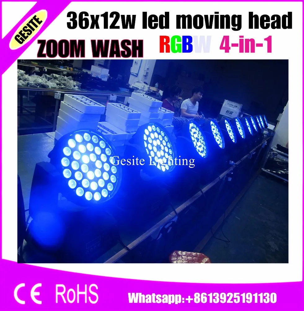 2pcs/Lot led wash RGBW led zoom beam moving head stage light Dynamic Circle Section control dmx 36x12w led zoom wash light