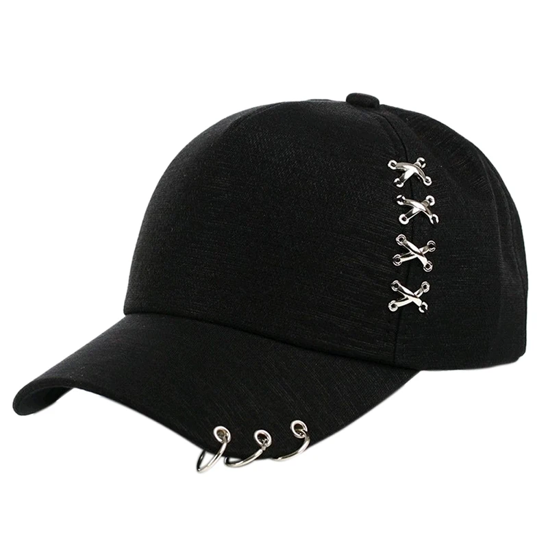 Adjustable Cotton Hip Hop Caps Unisex Hat Casual Solid Color UV Protections Piercing Ring Baseball Cap Metal Hip-hop Style