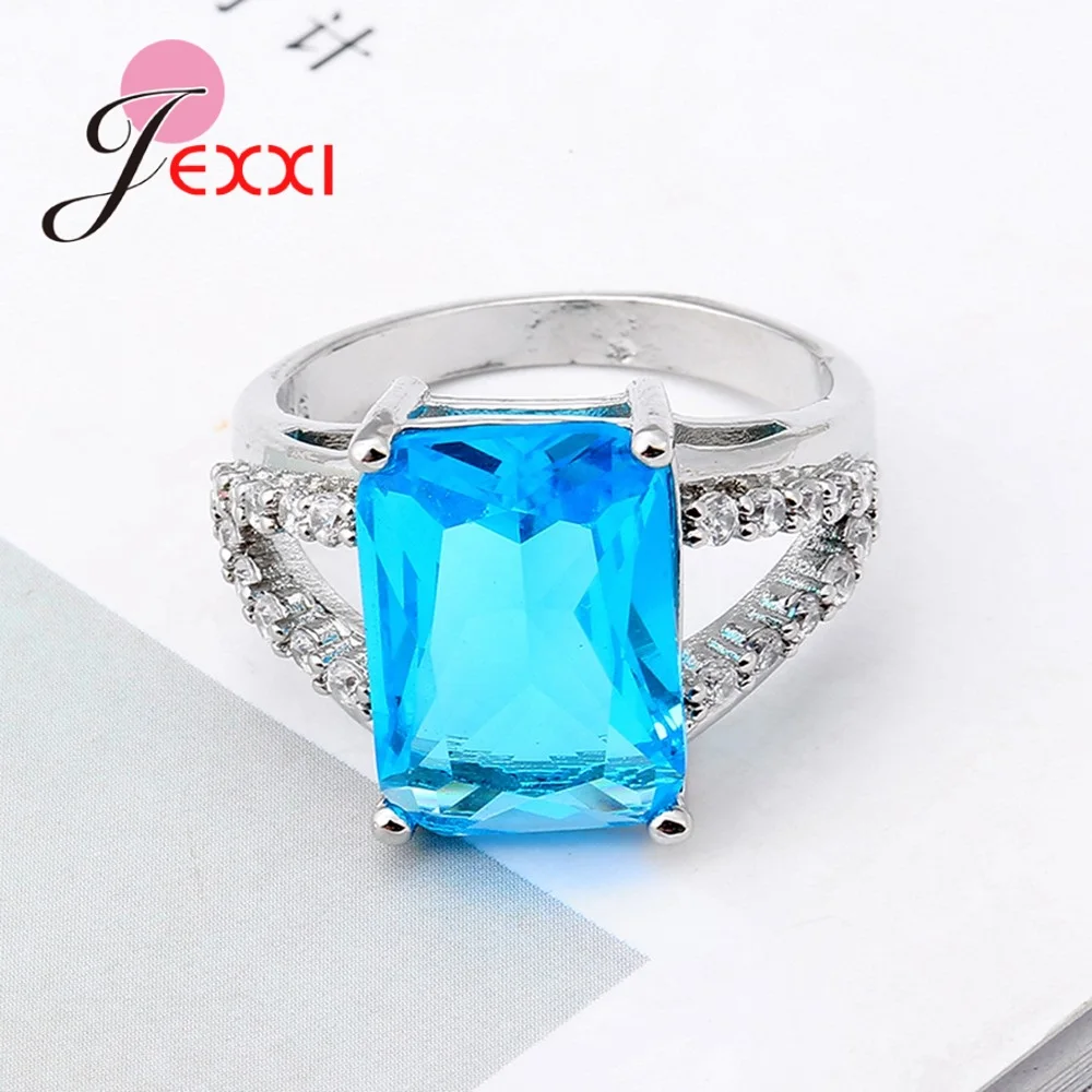 Shinning Blue Rectangle Cubic Zirconia Pretty Cheap 100% 925 Sterling Silver  Rings For Women Wedding Engagement Ring