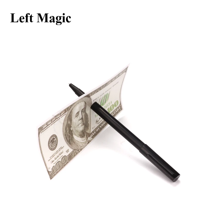 1 Pcs ( Crude Pen ) Thru Bill Penetration Dollar Bill Pen Magic Trick Ball Pen Brand Black Magician Toy Accessory Gimmick