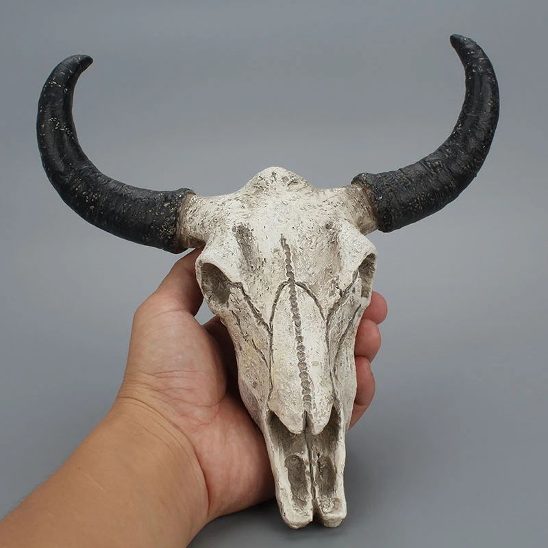 3D Longhorn Cow Resin Skull Head Wall Hanging Decor Home Office Bar Party Wildlife OX Horn Animal Sculpture Decoration Crafts