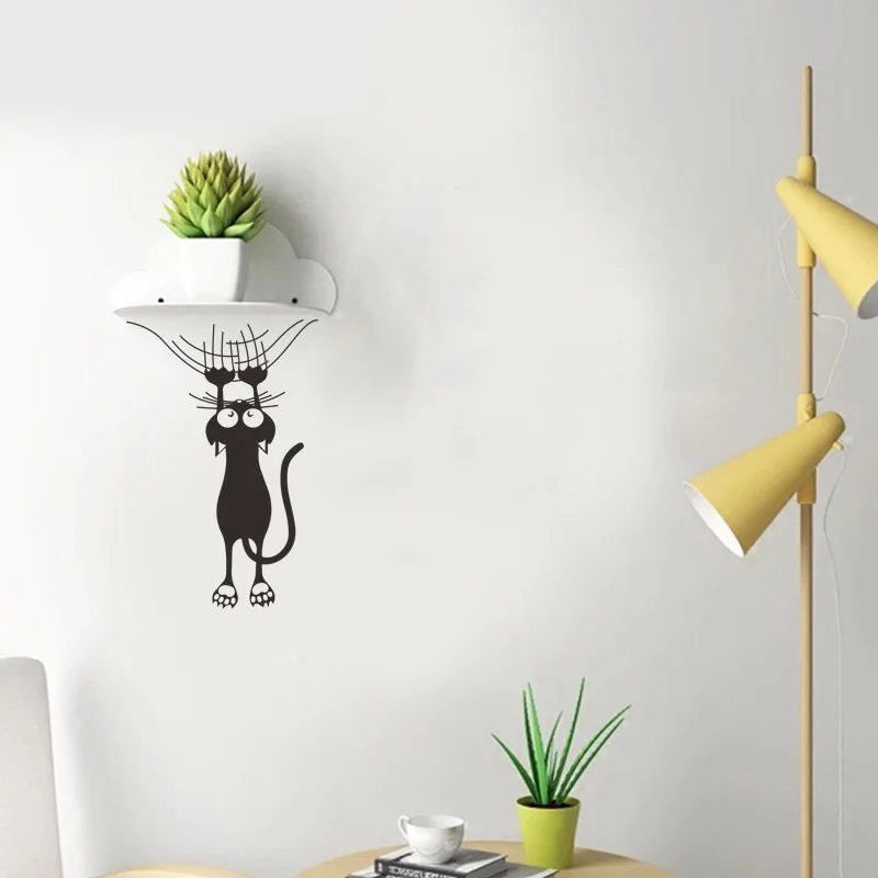 Cartoon Cat Climbing Wall Edge Wall Sticker Home Decoration For Kids Rooms Mural Art Decals Animals Door Stickers Wallpaper