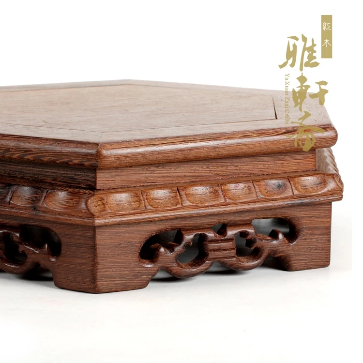 Ya Zhai carved rosewood handicrafts Kistler decoration wooden flower base six base wing angle wood