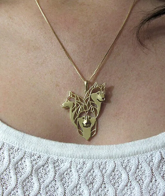 Siberian Husky necklace dog pet lover alloy  pendant jewelry golden colors plated in stock fast delivery