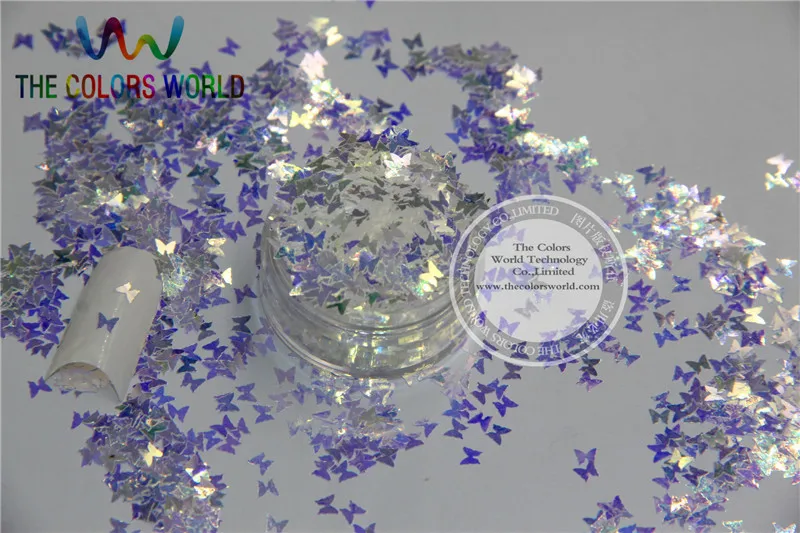 3MM size White with blue light shinning colors glitter Butterfly shapes amazing sparkles for Nail Art  and DIY supplies1pack=50g