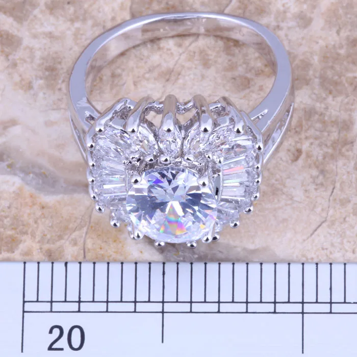 Delightful White CZ Silver Plated  Women's Ring Size 6 / 7 / 8 / 9 R1396