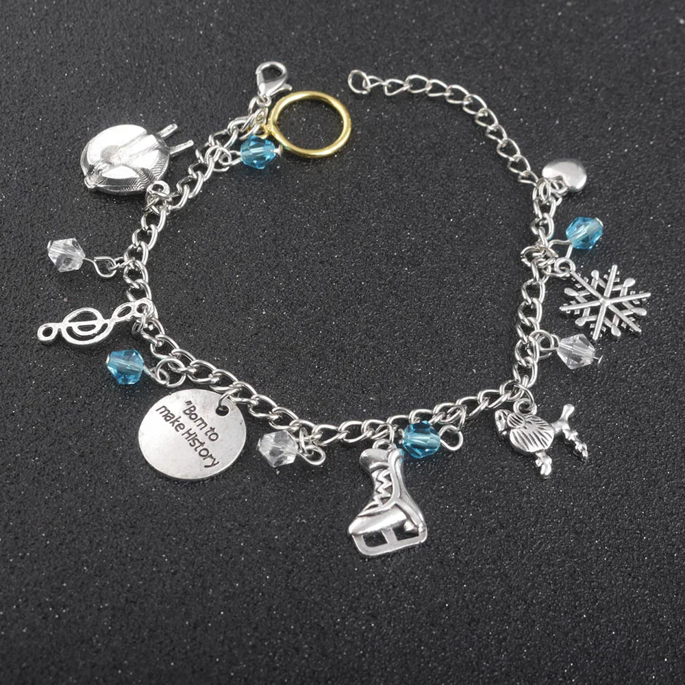 New Japanese YURI on ICE Charm Figure skating Bangles Bom To Make History Woman Girl Luck Crystal Bracelet