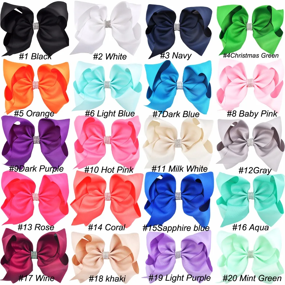 8 Inch Women Large Bowknot Hair Bow Rhinestone Grosgrain Ribbon Hairgrip Alligator Clips Headwear Girls Fashion Hair Accessories