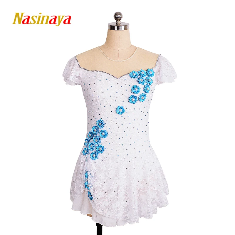 

Nasinaya Figure Skating Dress Customized Competition Ice Skating Skirt for Girl Women Kids Gymnastics White Flower