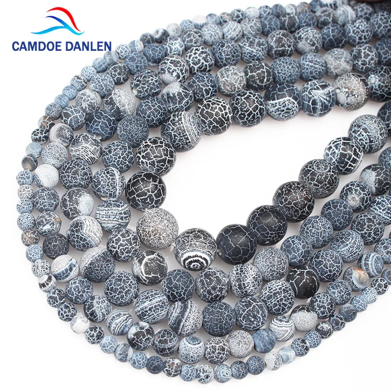 Natural Stone Beads Black Weathered Agates Round Loose Ball 4/6/8/10/12MM DIY Handicraft Jewelry Bracelet Necklace Making