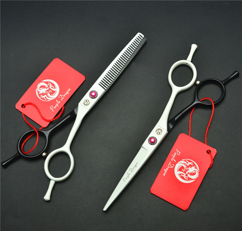 

2Pcs 1012Z 5.5'' 16cm Purple Dragon White Hairdressing Scissors JP 440C Cutting Thinning Shears Professional Human Hair Scissors