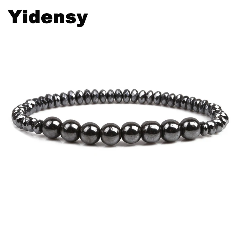 Fashion Faceted Hematite Beads Bracelet Strand Magnetic Therapy Charms Bracelets Bangles for Women Men Jewelry Gift