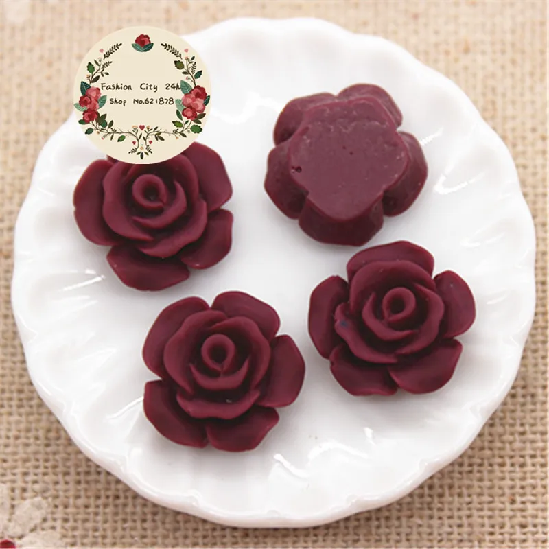 50PCS 13mm Matte Color Vintage Resin Rose Flowers Flatback Cabochon Embellishment Accessories DIY Craft