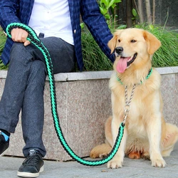 Double Strand Rope Large Dog Leashes Metal P Chain Buckle Contrast  Colorful Pet Traction Rope Collar Set Firm 1.2m Length