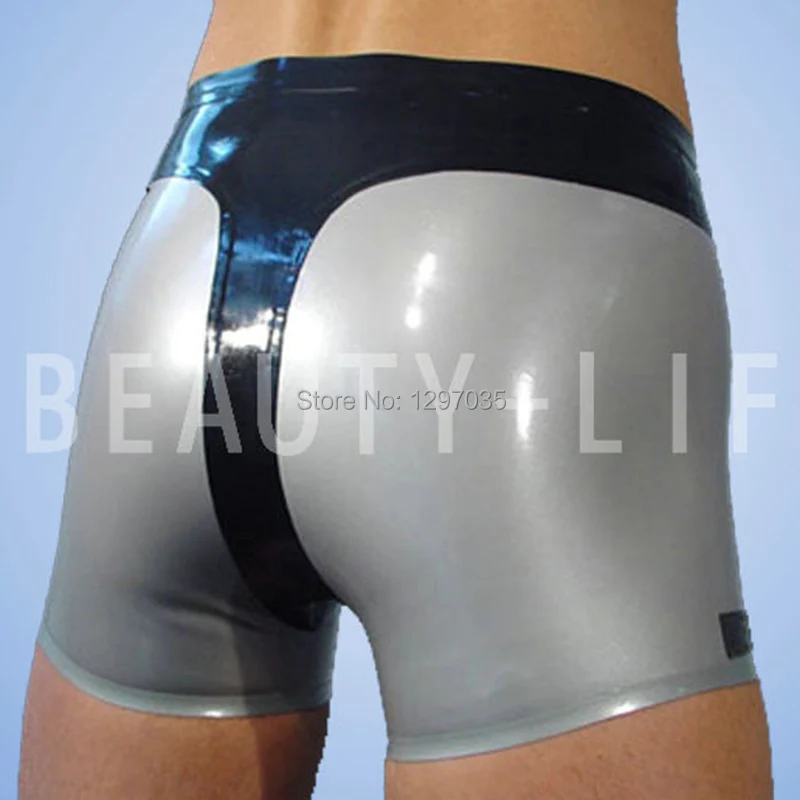 Latex Shortpants Plus Big Man underpants Color Block Latest Style Sexy Pants Natural boxers Handmade