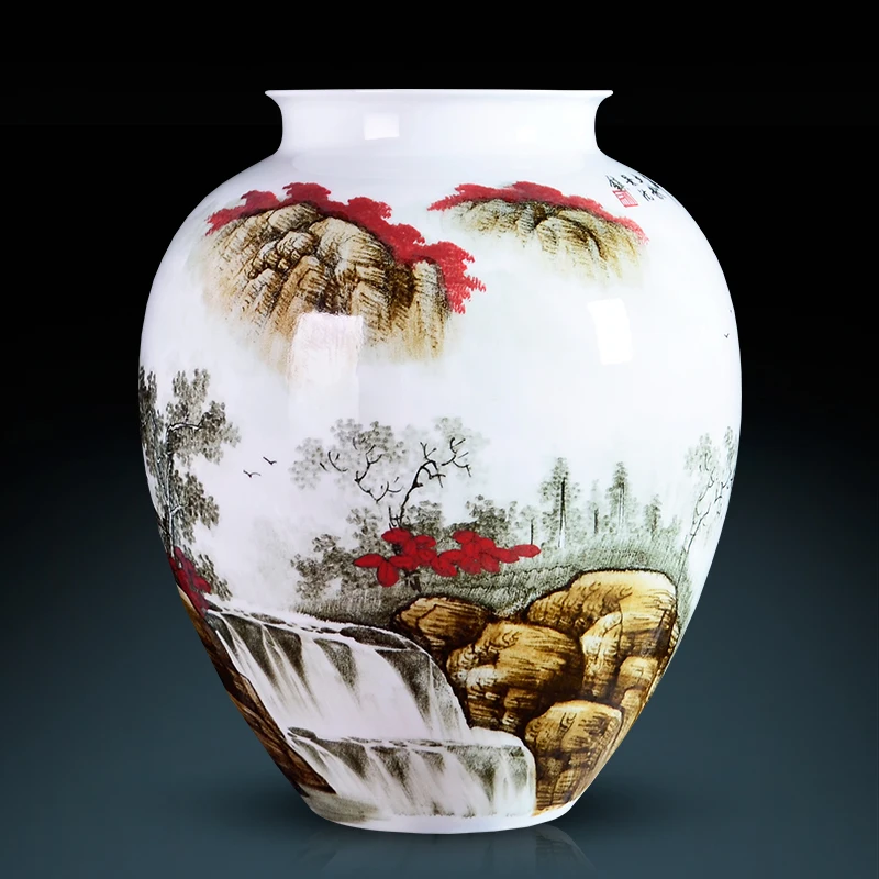 Jingdezhen Ceramics Master Handpainted Pink Vase Red Landscape Living Room Point Decorations