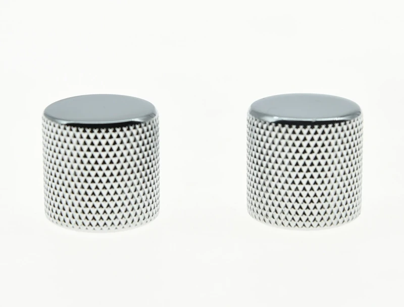 Set of 2 Chrome 18mm Diameter Flat Top Metal TL Guitar Barrel Knobs Bass Knob