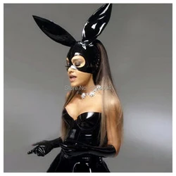 fast shipping sexy black latex christmas bunny rabbit mask hoods unisex fetish rubber party hood gummy with  hole plus size