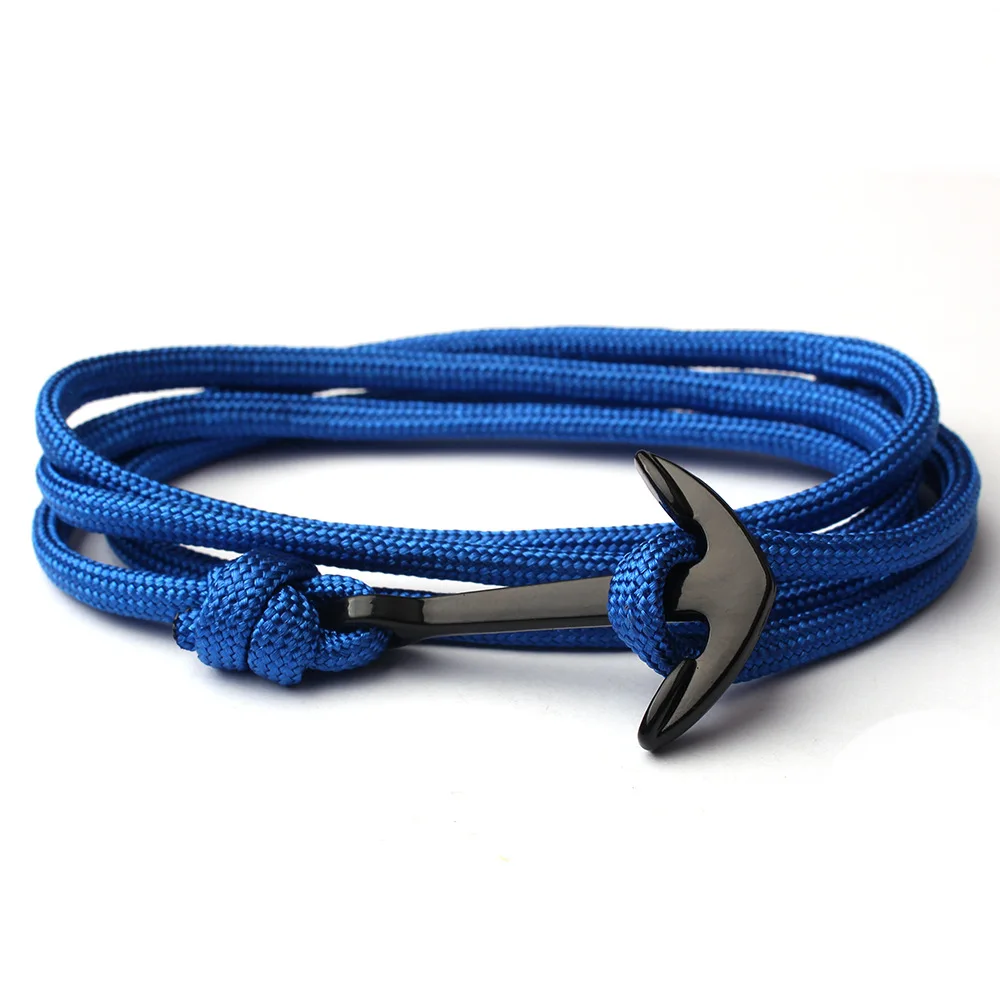 Men Bracelet Black Alloy Anchor Bracelet Multilayer Rope Chain Paracord Bracelet For Women Men Navy Style Gift