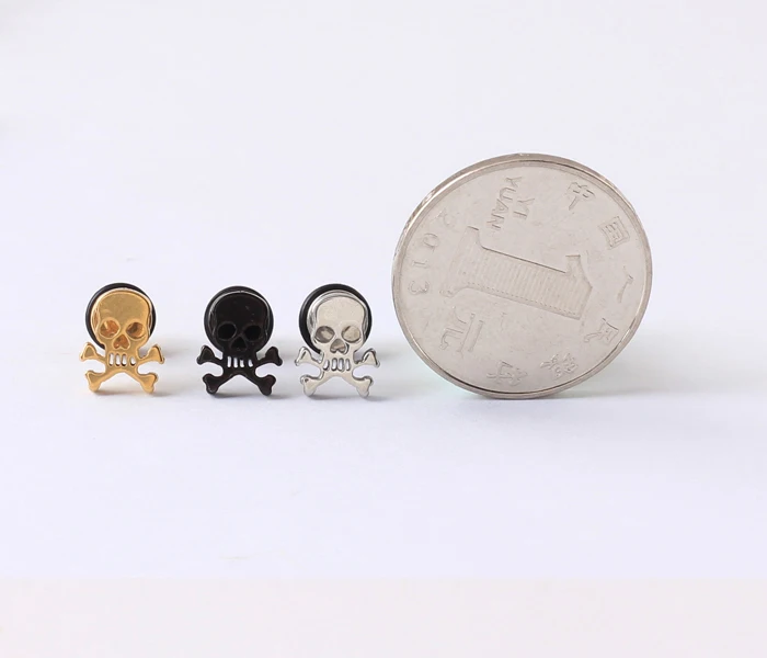 pirate skull earrings ear plugs Titanium Stainless Steel Rock Hiphop style ear men/women pierced Stud Earrings