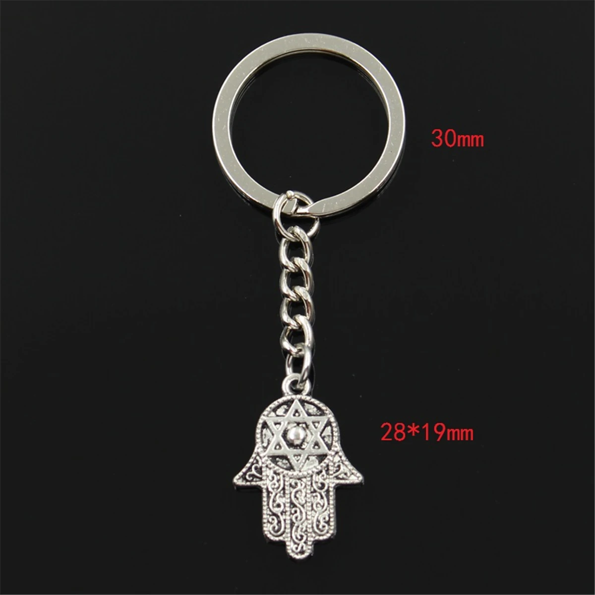 Fashion Hamsa Palm Fatima Hand 28x19mm Pendant 30mm Key Ring Chain Silver Color Men Car Gift Souvenirs Keychain Dropshipping