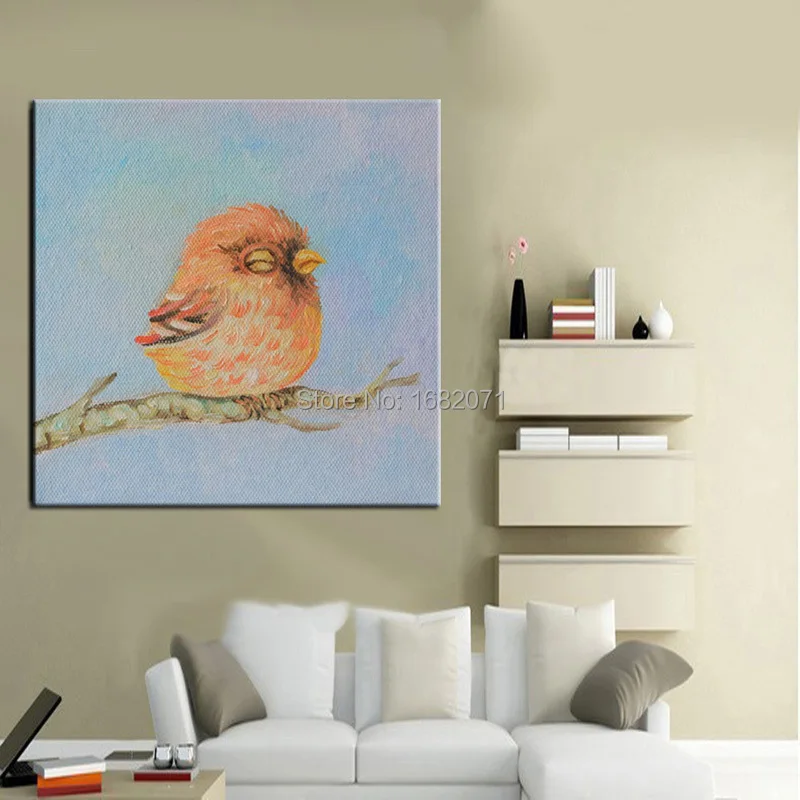 Professional Artist Handmade High Quality Funny Fat Bird Oil Painting On Canvas Little Bird Oil Painting For Wall Decorative