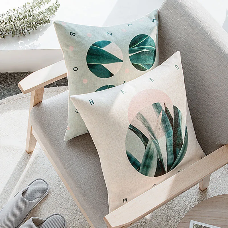 Cushion Cover Pillow Case Green Leaves Topical Plants Cactus For Sofa Seat Cotton Linen Home Decorative 45*45cm Pillow Cover