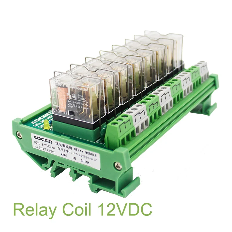 

8 Channel 1 SPDT DIN Rail Mount OMRON G2R 12V DC/AC Interface Relay Module