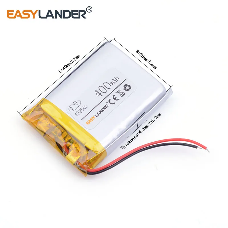 432540 400mAh 3.7V Rechargeable Lithium Li-ion Polymer Battery for Xiaoai Bluetooth Speaker Driving Recorder Headset MP3 452540