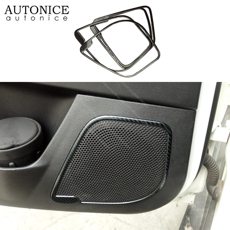 4pcs Carbon fiber color stainless steel Door Speaker Audio Ring Cover trim fit For Ford Focus MK3 RS ST 2012-2018