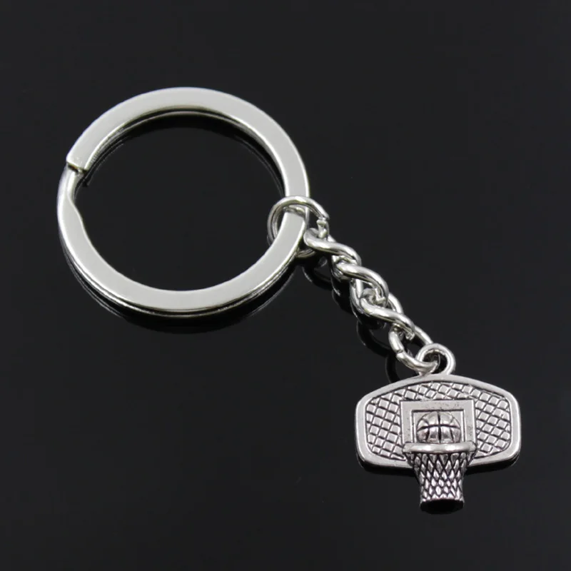 New Fashion Men 30mm Keychain DIY Metal Holder Chain Vintage Basketball Hoop 20x19mm Silver Color Pendant Gift