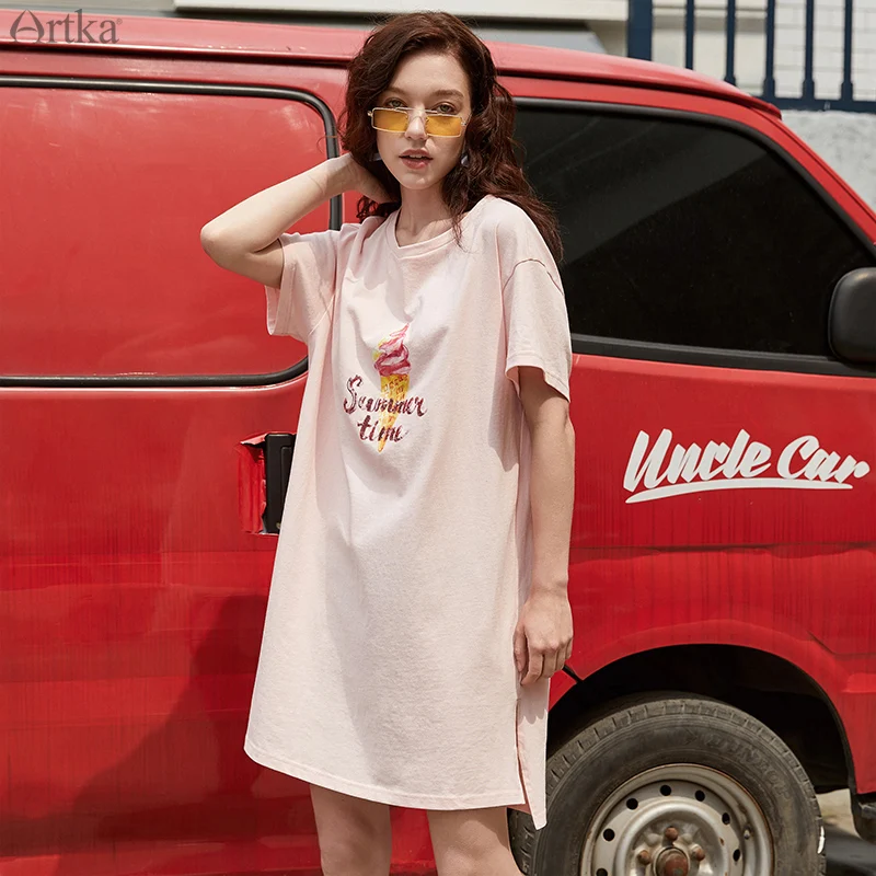 Vestido feminino manga curta artka, camiseta estampada de lantejoulas para verão 2019