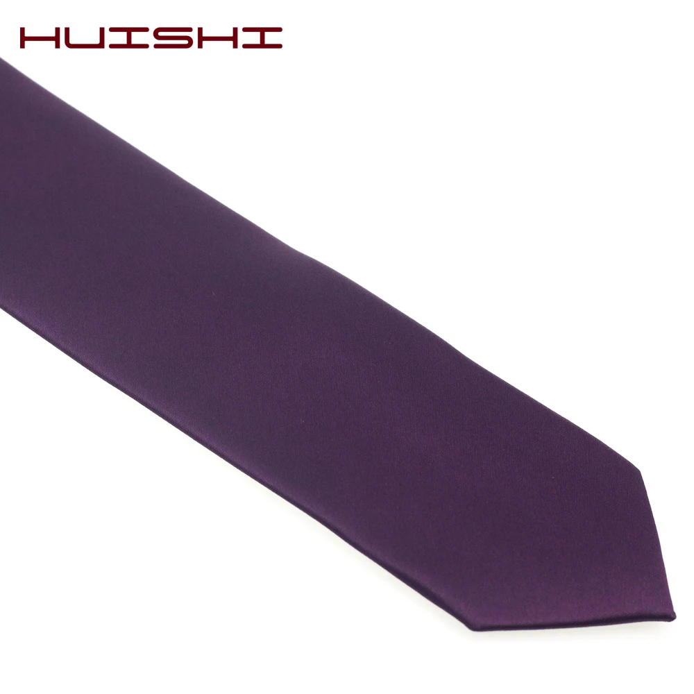 Huishi-gravata slim roxa escura, moda masculina, gravata fina, impermeável, estilo jacquard, cor sólida, para homens, gravatas casuais