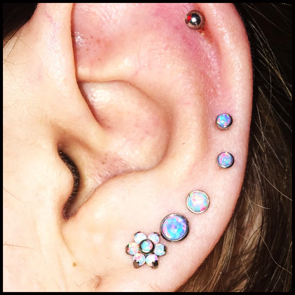 BOG-1PC 316L Surgical Steel Opal Stone Ear Tragus Cartilage Helix Earring 16g Charming Opal Piercing Body Jewelry