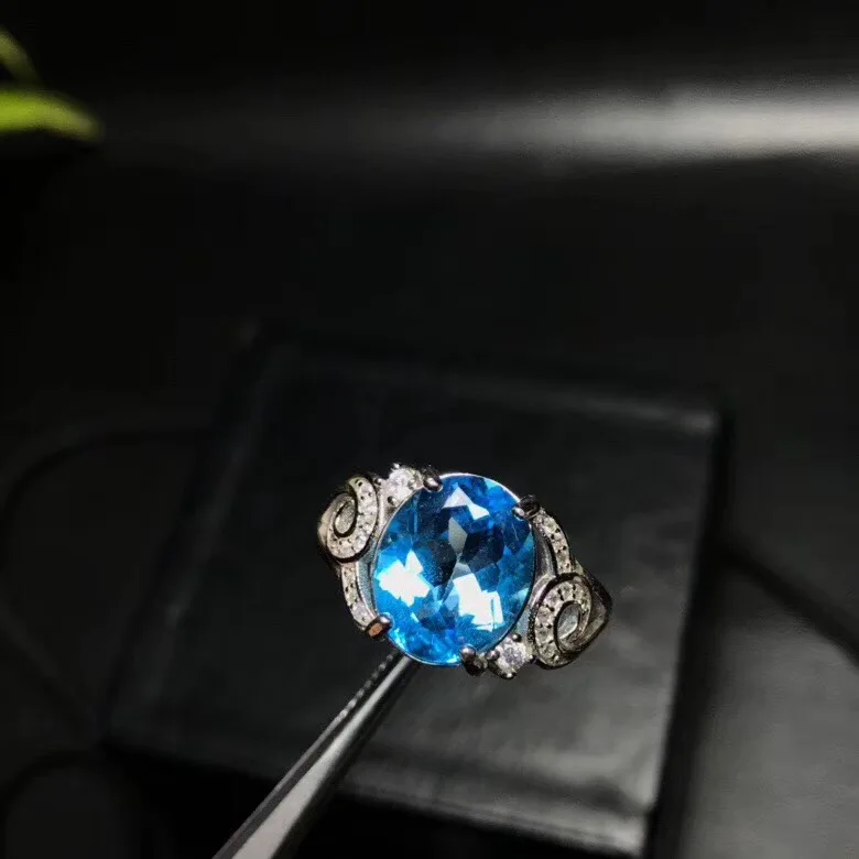 Real And Natural Blue Topaz Ring Man ring Free shipping 925 sterling silver 9*11mm gem For men Fine handworked jewelry